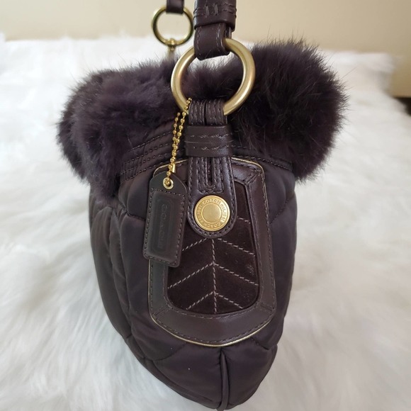 Coach Limited Edition Brown Rabbit Fur Signature Hobo - Picture 4 of 10